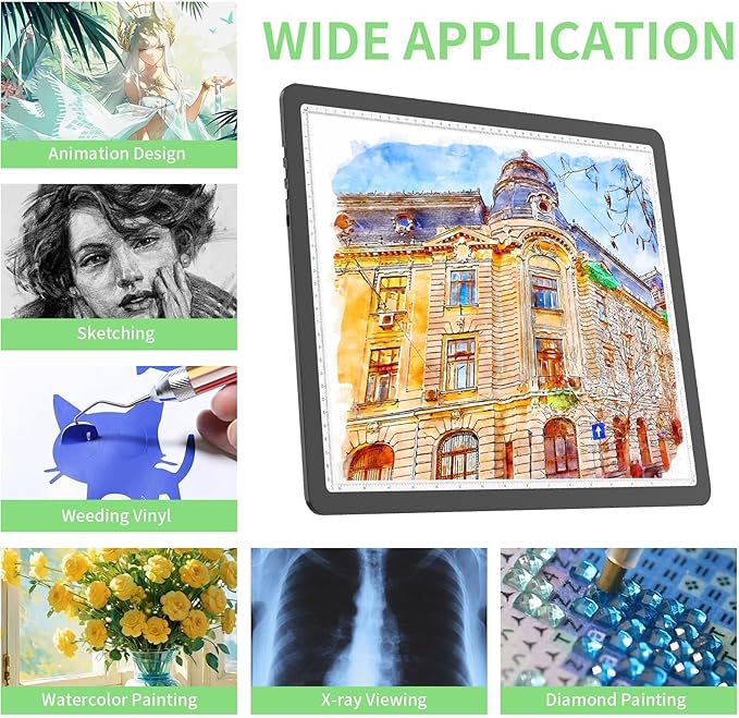 KOBAIBAN A3 Magnetic Light Box with Bag, Rechargeable Diamond Art Light Board with Side Physical Buttons, 3 Color Light Modes Super Bright Light Pad Light Table for Tracing, Drawing, Sketching (Black)