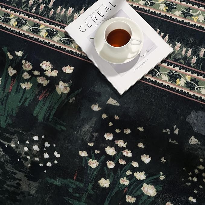 Runner Rug Impressionist-Style Vintage Kitchen Rugs Non Slip Washable Soft Carpet Runner for Kitchen Laundry Bedroom Bathroom, Green