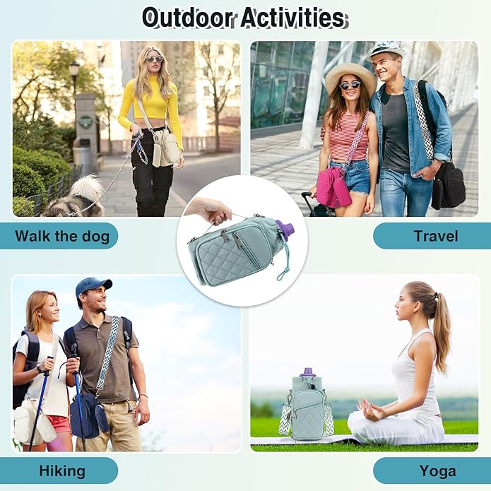 Water Bottle Carrier Bag with Strap, Water Bottle Holder Crossbody Bags for Women Men for Walking, Hiking,Cycling