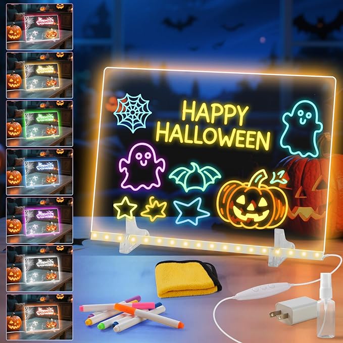 Led Note Board with 7 Colors,Light Up Acrylic Cosmody Drawing Board,Glowing Acrylic Dry Erase Board with Light,Lumiboard Led Boards to Write On,Halloween Gifts for Kids (13.7“*10”)