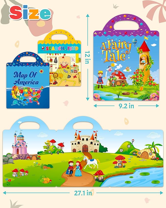 Benresive Reusable Sticker Books for Kids 2-4, Sticker Books for Toddlers 1-3 2-4, Toddler Travel Toys Activities Crafts Gifts - America Map, Fairy, My House
