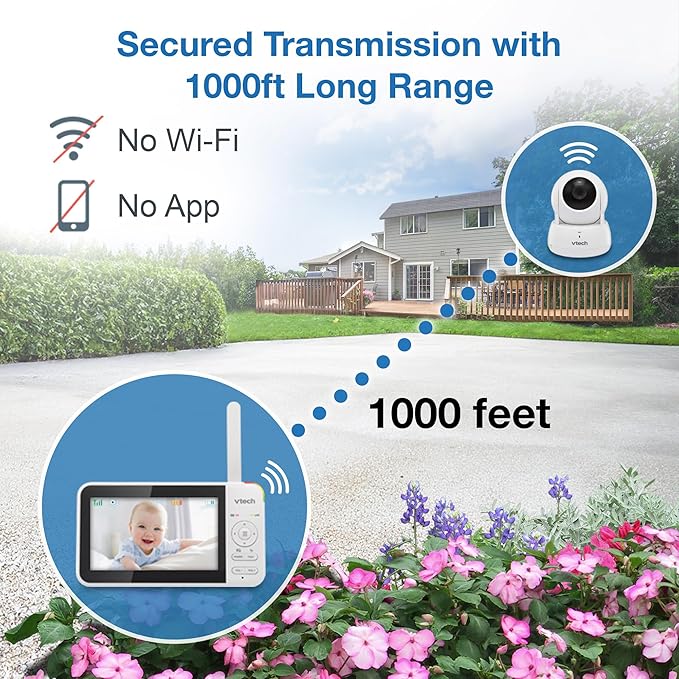 VTech Video Baby Monitor with 3 Cameras, 5" LCD Screen, Up to 17Hrs Video & 31Hrs Audio Battery Life, Night Vision, 1000ft Range, Pan-Tilt-Zoom, Lullabies, Soothing Sounds, Temperature Sensor, VM924-3