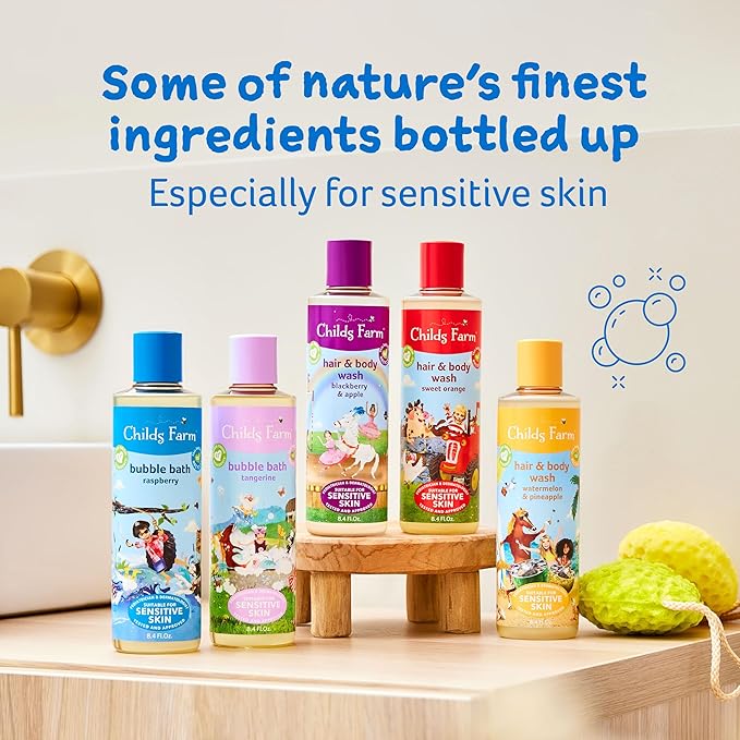 Childs Farm, Kids Hair & Body Wash for Dry, Sensitive Skin, Blackberry & Organic Apple, Gently Cleanses, Vegan, Cruelty-Free, 8.4 Fl Oz