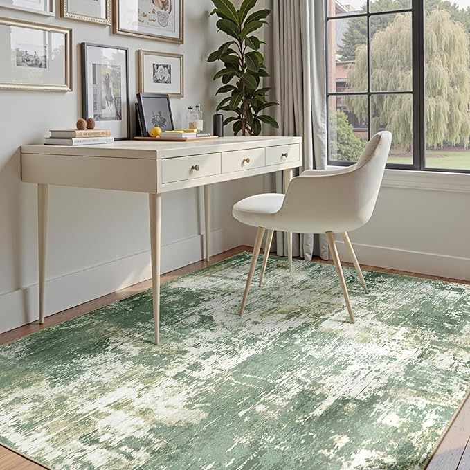 Washable Area Rugs 6'x9' Non-Slip Modern Abstract Soft for Living Room Entryway Bedroom Nursery, Print Pattern, Light Green/Yellow