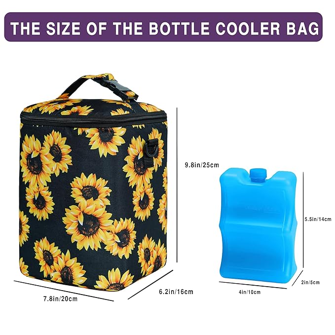 Breastmilk Cooler Bag with Ice Pack Fits 4 Baby Bottles Up to 9 Ounce Insulated Baby Bottle Bag Breast Milk Cooler on The Go with Strap Baby Bottle Cooler Bag for Nursing Mom Daycare or Travel