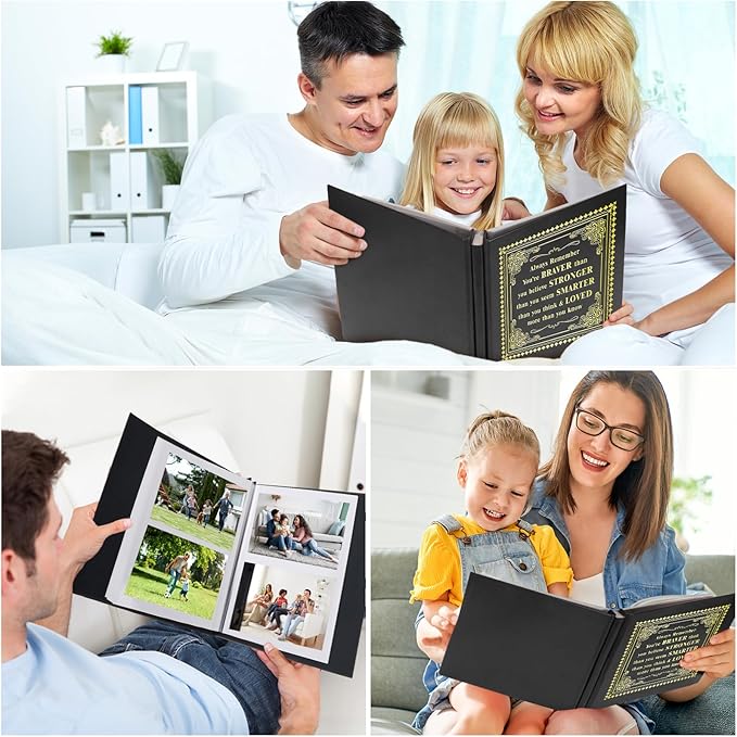 Inspirational Leather Photo Album,Magnetic Self-Stick Page Photo Album,Family Album,Hand Made DIY Albums Holds 3x5, 4x6, 5x7, 6x8 Photos (black-always remember)