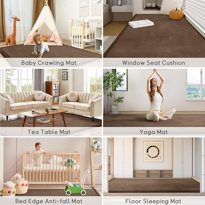 Baby Play Mat 1.2" Thick Memory Foam Nursery Rug Area Rug, 4β11β X 3β28β Yoga Mat Playmat Crawling Mat for Baby,Toddlers,Infants,Kids,Floor Mat Tatami Mat for Living Room with Non-Slip(Coffee)