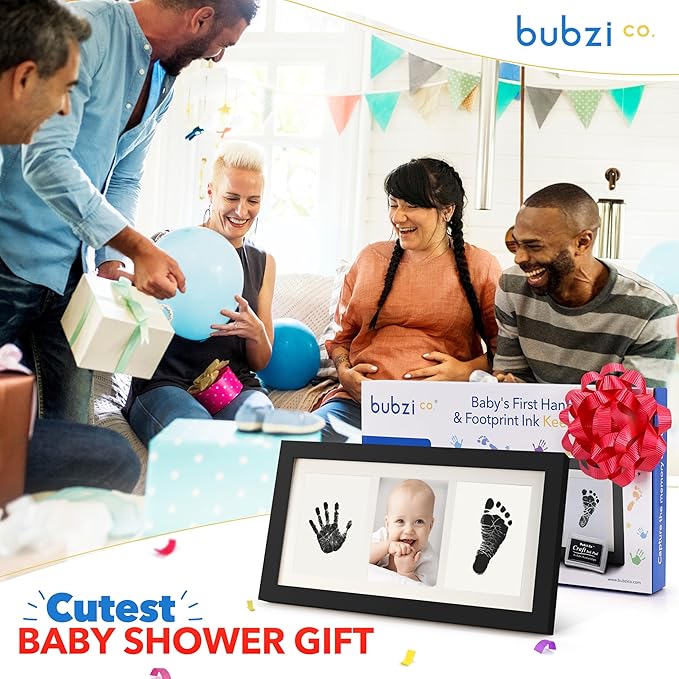Bubzi Co Baby Handprint Kit & Footprint Photo Frame for Newborn Girls and Boys, Unique Baby Shower Gifts Set for Registry, Memorable Keepsake Decorations for Room Wall or Nursery Decor (Jet Black)