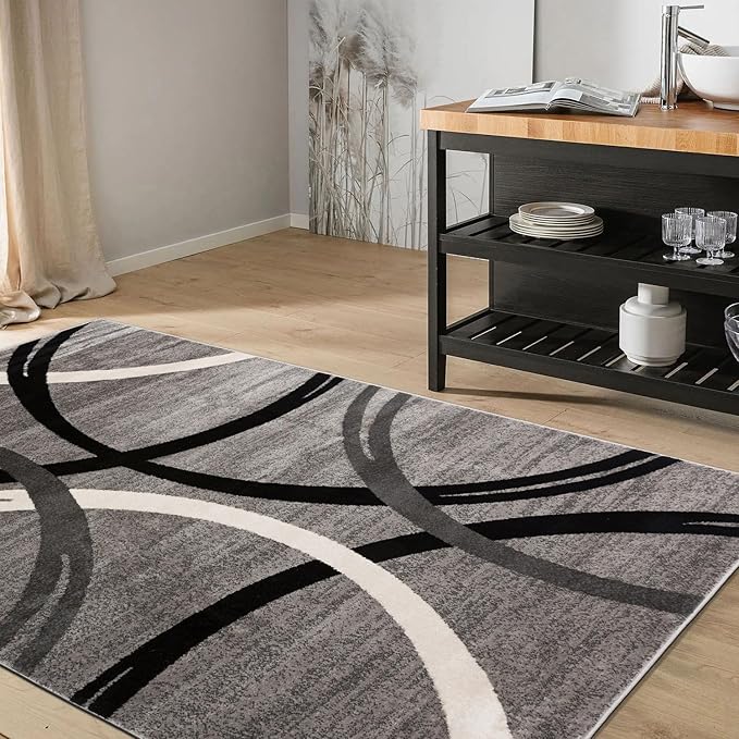 Rugshop Modern Wavy Circles Design Area Rug 6'6" x 9' Gray