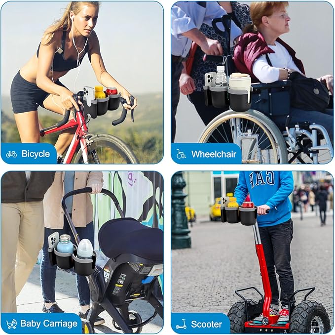 Accmor Stroller Cup Holder with Phone Holder, Bike Cup Holder, Universal Cup Holder for Uppababy Nuna Doona Strollers, 2-in-1 Cup Phone Holder for Stroller, Bike, Wheelchair, Walker, Scooter