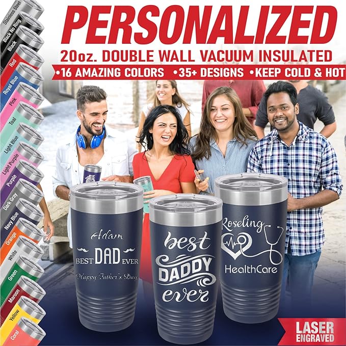 Custom Insulated Coffee Mug, Gift for Dad, Father’s Day Gift Ideas, Custom Cup for Men, Groomsmen Gift Idea, Personalized Tumbler with Text (Navy Blue, 20oz)