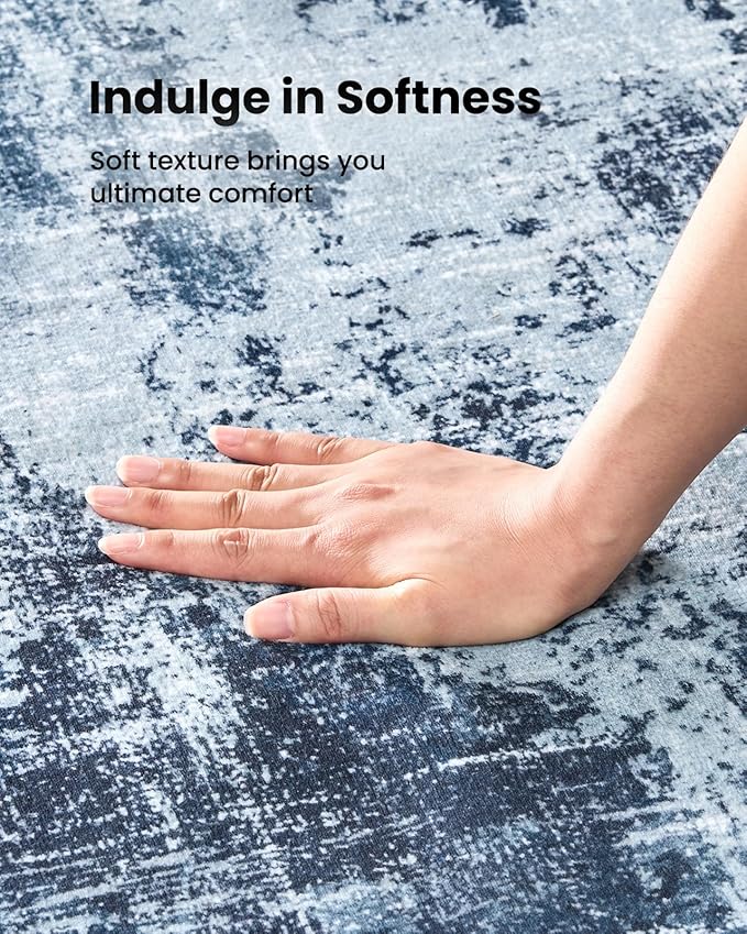 Amada 6x9 Washable Area Rug, Modern Abstract Living Room Rug with Non-Slip Backing & Short Pile, Large Rug with Abstract Pattern for Living Room, Bedroom and Dinning Room, Dark Blue