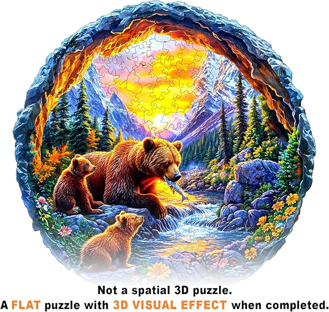 Wooden Puzzles for Adults and Kids - Bear Family Wooden Jigsaw Puzzle - Unique Animal Shaped Wood Puzzles Adult - Creative Birthday Gift Family Game100pcs
