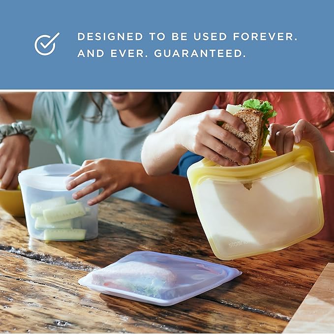 Stasher Premium Silicone Reusable Food Storage Bags, 2-Pack, Clear, Multi-Use Food Storage Bags, Lunch Bag, Travel Containers, BPA Free, Leak-free, Dishwasher-Safe, Eco-friendly