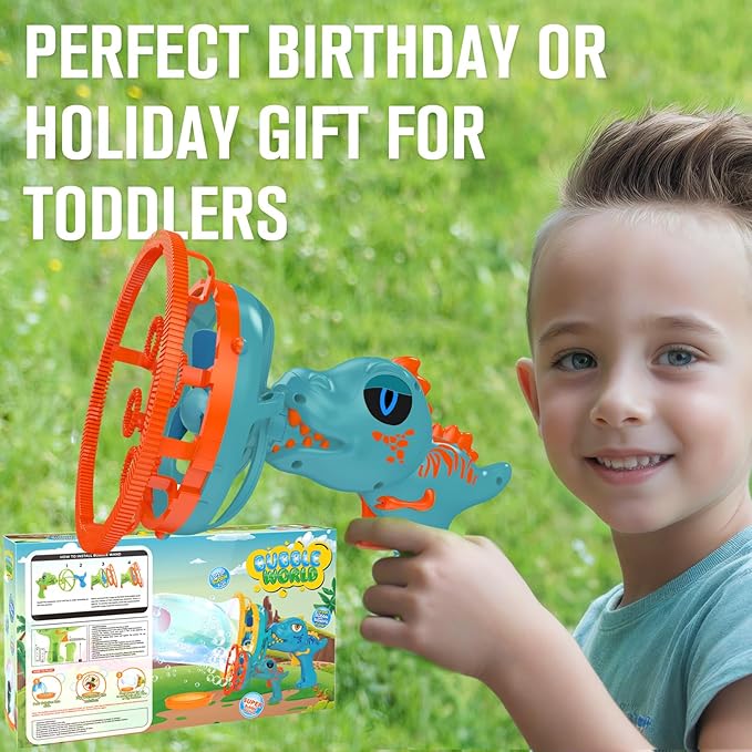 Electric Dinosaur Bubble Machine Gun for Kids Ages 4-8, Big Dino Bubble Blaster with Bubble in Giant Bubble Design, Outdoor Backyard Toys Fun for Toddlers 1-3-5 Birthday Parties