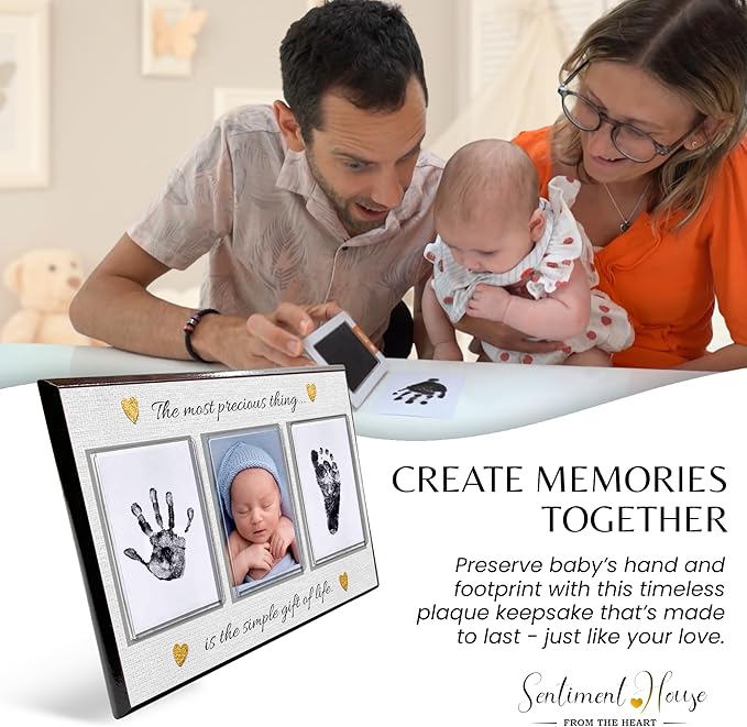 Inkless Hand and Footprint Kit, Baby Keepsake Plaque & Baby Shower Gifts - Ideal as Mom To Be Gift, Nursery Picture Frames, Clean Touch Hand and Footprint Kit (Style 2 - Design 6)
