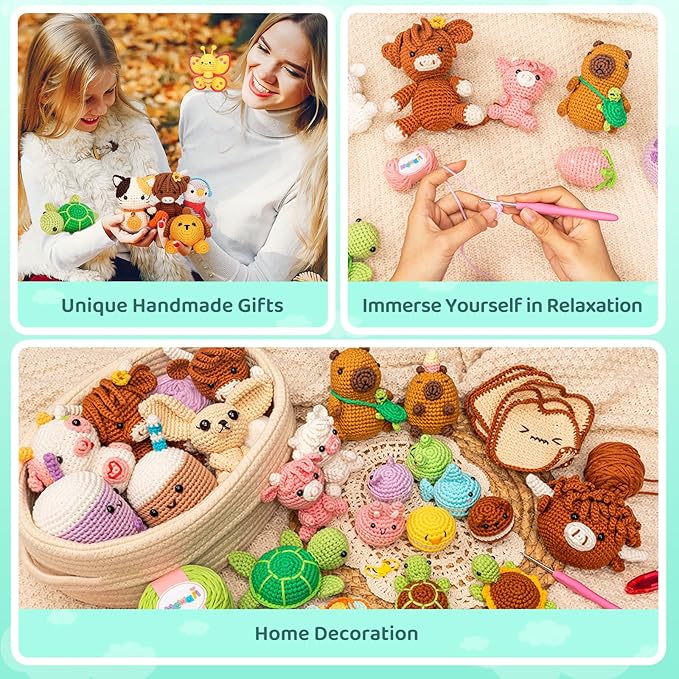 Mewaii Crochet Kit for Beginners Level 2 with 40% Extra Eco-Friendly Pre-Started Easy Yarn, Step-by-Step Video Tutorials for Adults and Kids (Summer Duck)