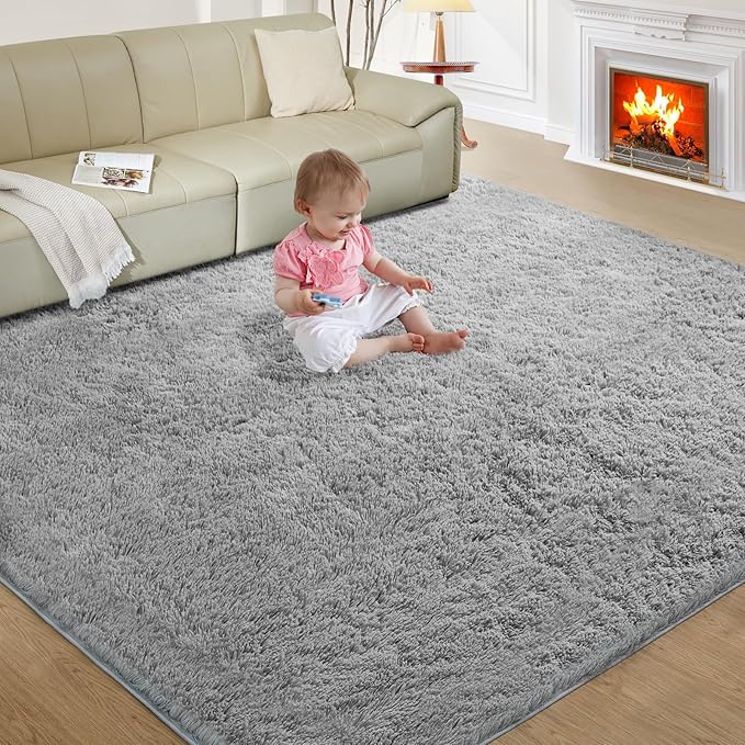Ultra Soft Rug for Living Room, 4X6 Fluffy Shag Area Rug for Bedroom, Modern Shaggy Carpets Fuzzy Rug for Teens Dorm Nursery Home Decor Aesthetic, Upgrade Anti-Skid Durable, Light Grey