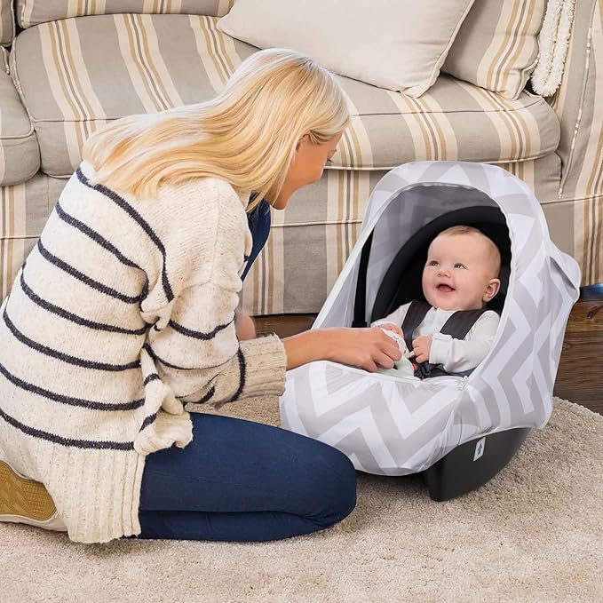 Metplus 2-in-1 Baby Car Seat Cover, Multi Use Cover for Baby Car Seat Canopy with Privacy Sun Shade, Protect Your Baby's Safety Seat with Style, Infant Carrier Covers for Boys & Girls