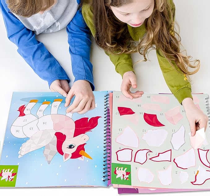 90shine 4PCS Sticker Books for Kids Ages 4-8 Sea-Maid Horned Horse Zoo Pet Themed Designs Party Gift Create 44 Pictures