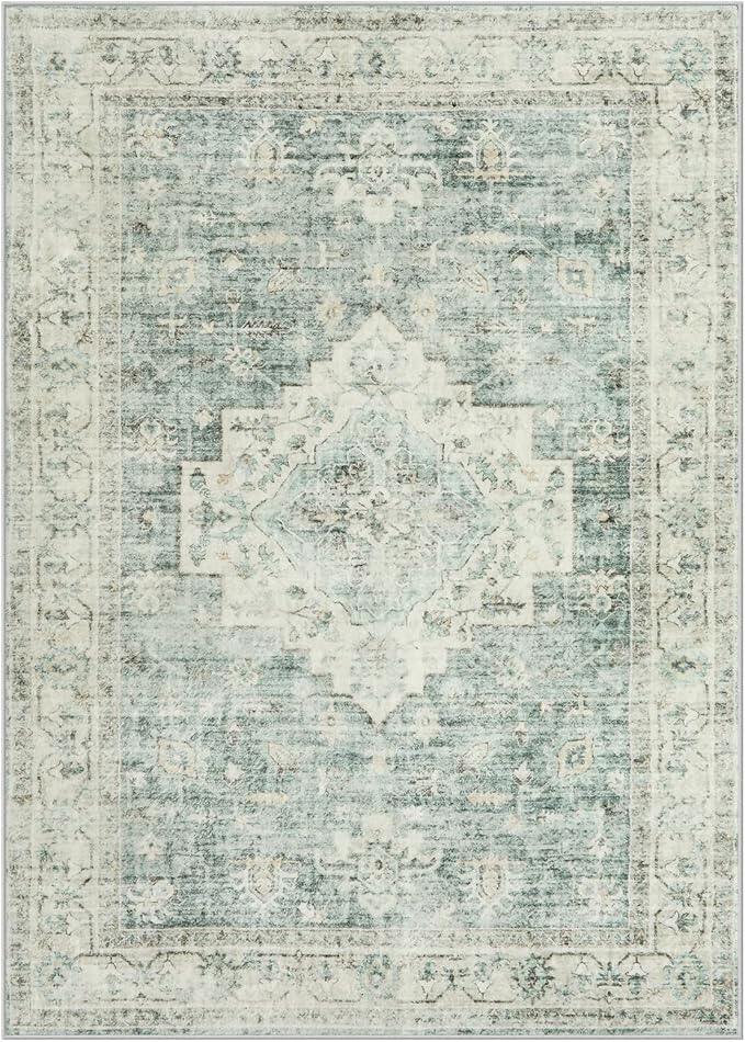 LIVEBOX Washable Area Rug 10x14 Rugs for Living Room Bedroom, Non-Slip Boho Indoor Carpet for Dining Room Office, Low-Pile Farmhouse Soft Carpets for Kids Nursery Playroom, Sage Green