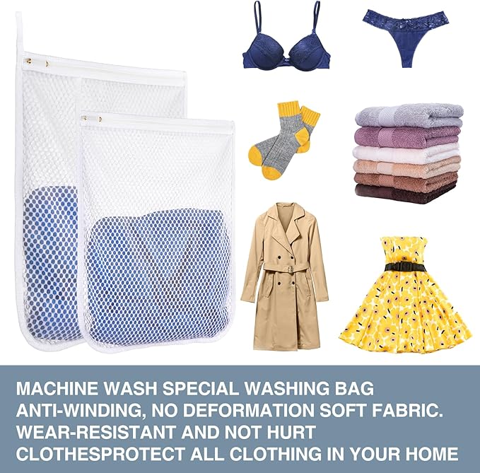 4 pcs Durable Honeycomb Mesh Laundry Bags for Delicates 16" x 19" (2 Large) 12" x 15" (2 Medium)