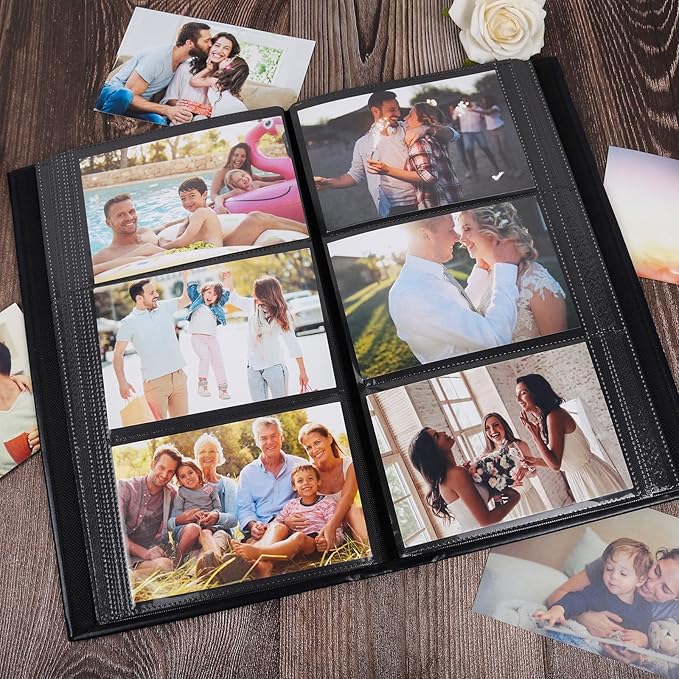 RECUTMS Photo Album 4x6 300 Pocket Black Pages PU Leather Slip-in Picture Album for Baby Family Anniversary Wedding Mother's Day (Blue)