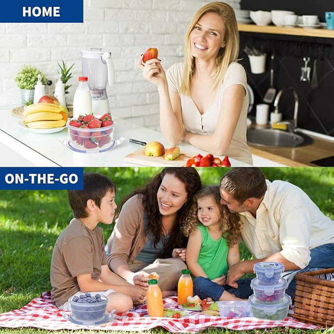 KIGI 4 PACK 20oz Plastic Round Bowls with Lid Leakproof Food Storage Container Set Small Meal Prep Containers Bento Box