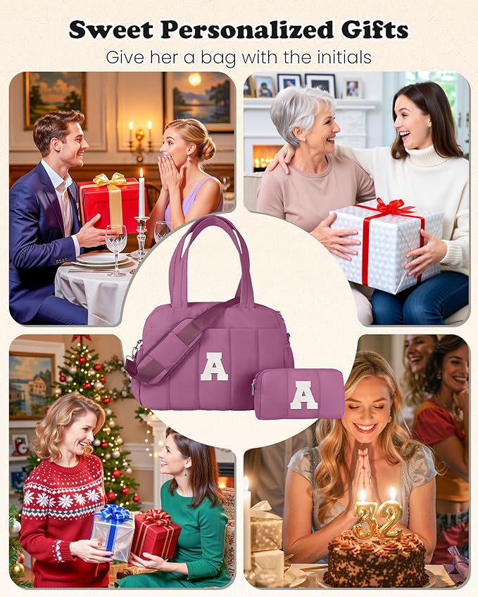 Duffle Bag with Initial, Spend The Night Bags for Women,Overnight Bag with Wet Pocket,Lightweight Travel Bags Personalized Gym Tote with Makeup Pouch