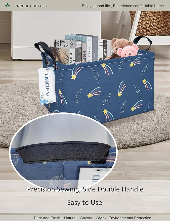 Rectangular Folding Laundry Basket,waterproof Canvas Basket,gift basket,Suitable for children's room,Office,Clothes,Toys Storage(Blue Meteor)