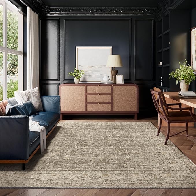 Machine Washable Rugs for Living Room: 10x14 Area Rugs for Bedroom Vintage Stain Resistant Non Slip Low Pile Lightweight Boho Carpet for Kitchen Dining Room Farmhouse Kids Room Nursery