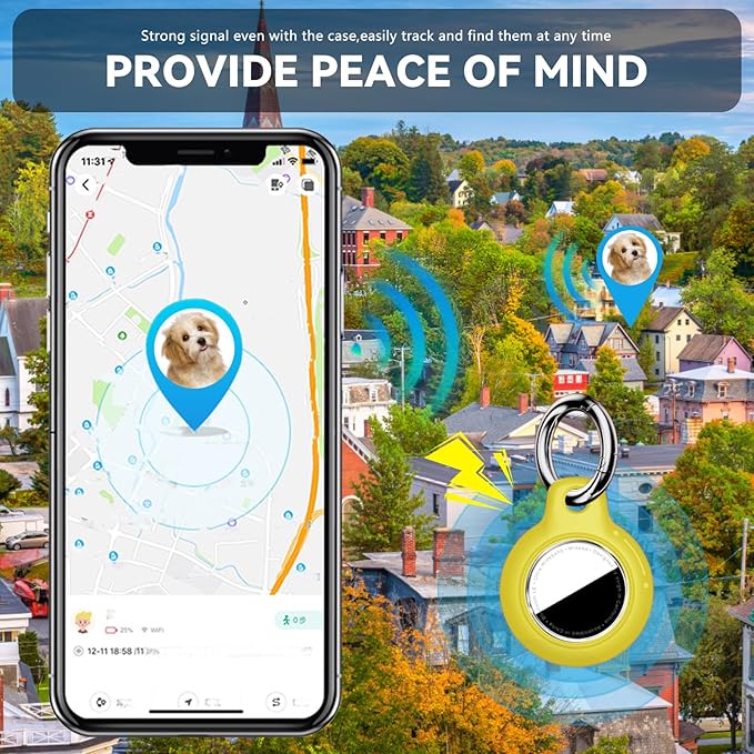 Upgrade Waterproof 4 Pack Airtags Holder with Apple Airtags Keychain, Hard PC Air Tag Case, Anti-Scratch & Shock Air tag Holder, Men's Women's Keyrings & Keychains -Navy Blue+Pink+Yellow+Orange