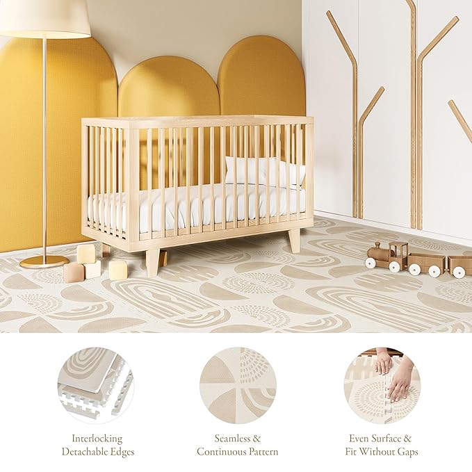 PopsyKosy Premium Exercise & Baby Foam Play Mats - Stylish & Large Non-Toxic Odorless Floor Mat - 6 Tiles - Spacious 6ft x 4ft - Peel-Resistant Reinforced Ver.- Soft Thick, Waterproof - Desert Sand