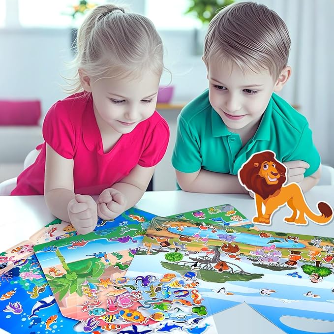 6 Set (260pcs) Puffy Sticker Books Activity for Kids, Animal, Farm, Dinosaurs, Space, Vehicle, Ocean, 3D Reusable Stickers for Boys and Girls, Travel Sticker Books for Kids Ages 3+