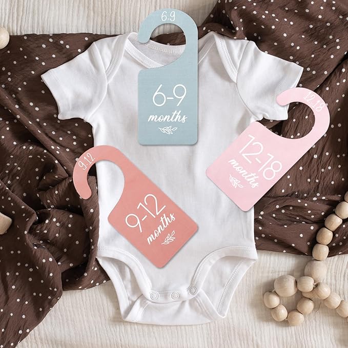 Whaline 8Pcs Baby Closet Dividers Boho Design Hanging Wooden Colorful Babys Closet Size Hanger Organizer Double-Sided Newborn to 24 Months Thicken Baby Wardrobe Organizer