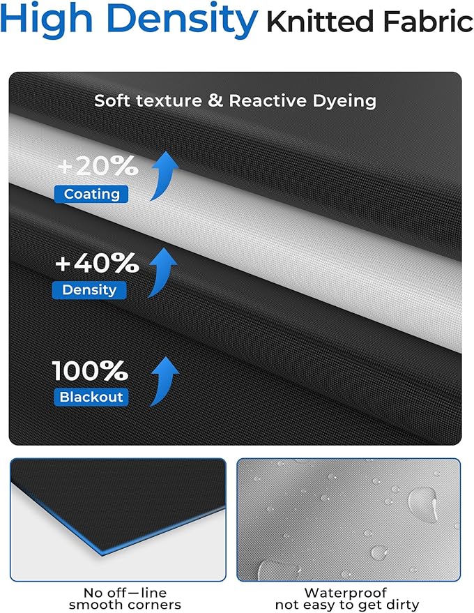 Sumobaby Blackout Curtains for Bedroom 35"x60" Portable No Drill Black Out Window Cover with Upgraded Hook&Loop Tapes,100% Blackout Shades,Thermal Insulated Blinds for Bedroom,Nursery(2 Panel,Black)