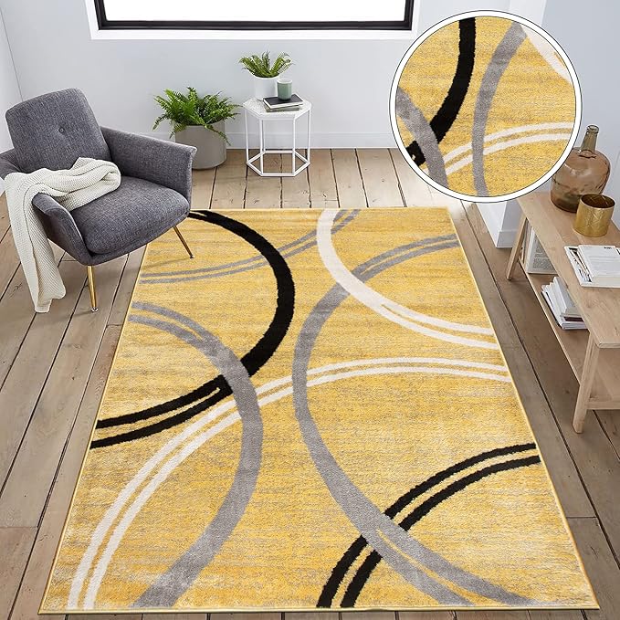 Rugshop Modern Wavy Circles Design Area Rug 3'3" x 5' Yellow