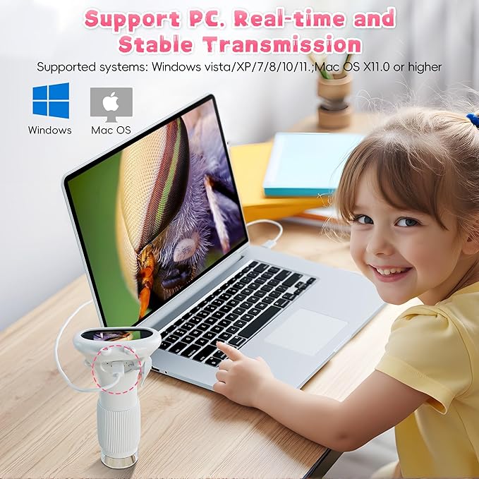 Kids Microscope, Ahalfcit 2 Inch Screen 1000X Zoom Portable Camera Microscope - Science Educational Toys Gift for 3-12 Years Old Boys Girls -White