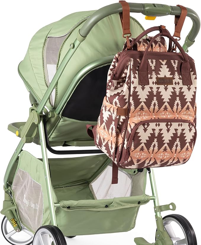 Wrangler Aztec Backpack Organized Daypack Travel Baby Bag with Stroller Strap and Side Bottle Pockets WG2204-9110BR