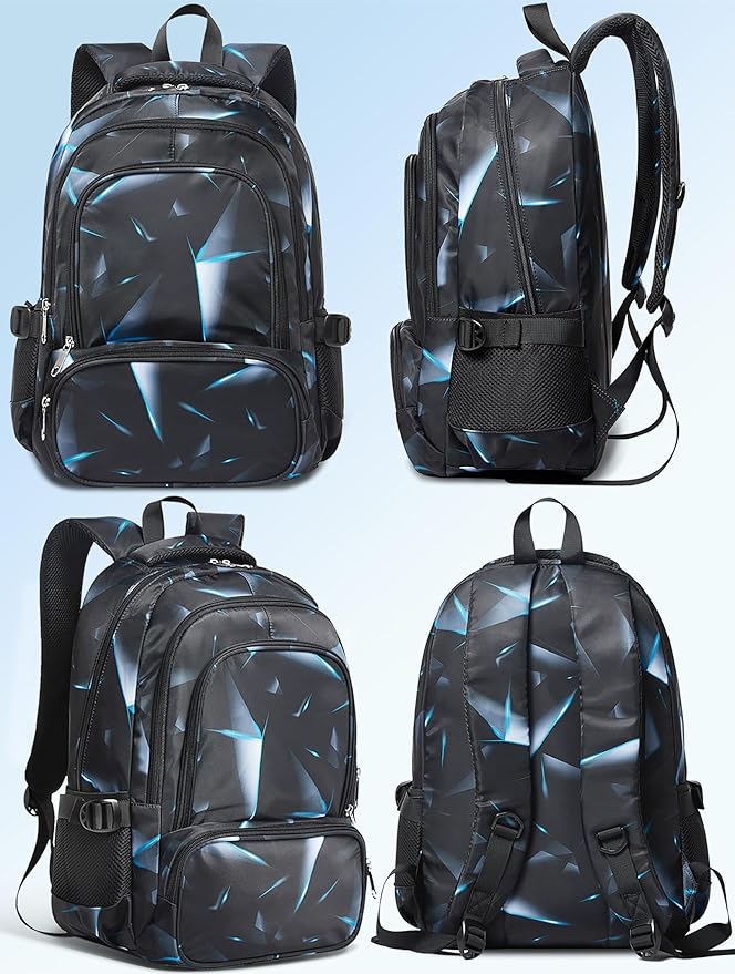 BLUEFAIRY Kids Backpack for Boys Elementary Primary Middle School Bags for Childs Book Bags Bookbags Lightweight Padded Straps Back to School Mochilas para Niños 17" Black/Blue