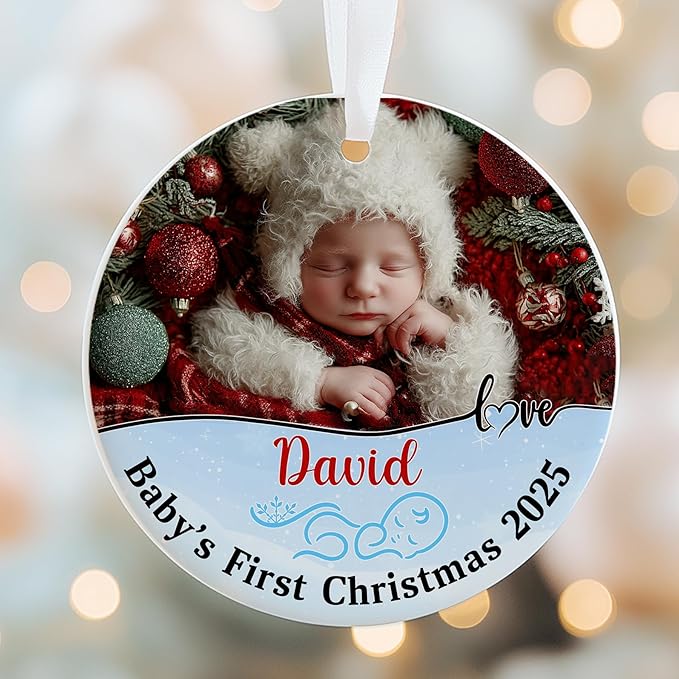 Personalized Baby’s First Christmas Ornament 2025 - Custom Newborn Keepsake Tree Ornament - Sweet Gift for New Parents Mom Dad - Christmas, Birthday Gift for Babies, Boy, Girls, Mom, Dad