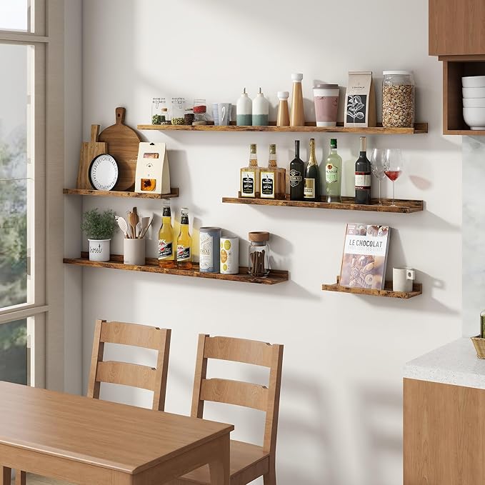 Floating Picture Ledge Shelves for Wall Set of 4, 24 Inch Wall Shelves with Lip Long Large Nursery Book Shelf for Toys Storage Kids Bookshelf Wall Mounted Living Room Bedroom Decor Frames