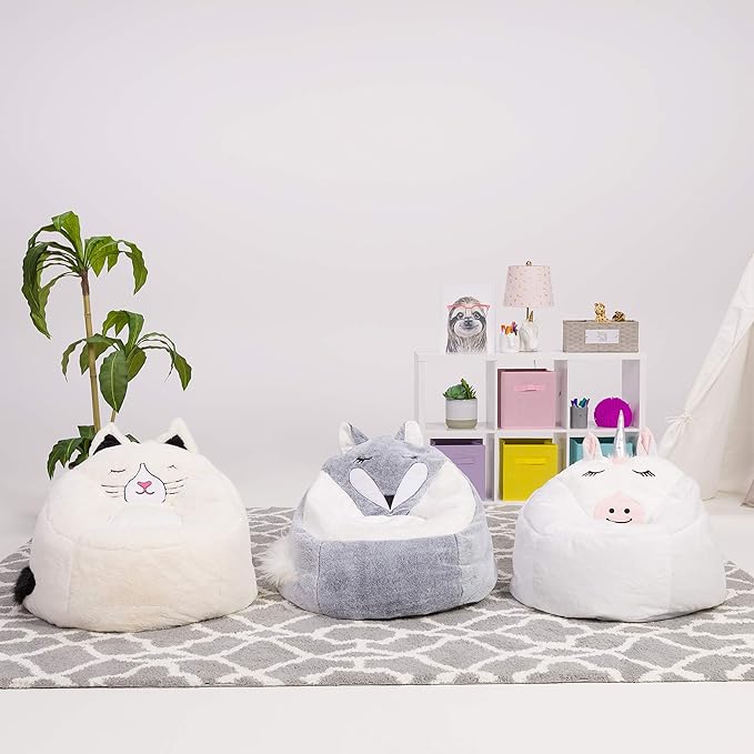 Posh Creations Cute Soft and Comfy Bean Bag Chair for Kids, Large, Animal - White Unicorn