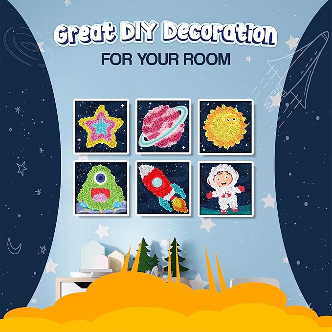 jackinthebox Poke Poke Art for Kids – Space Theme, Mess-Free Fabric Art and Craft, Flower Pressing Kits, Gift for Kids, Toys for Girls and Boys Ages 4 5 6 7 8