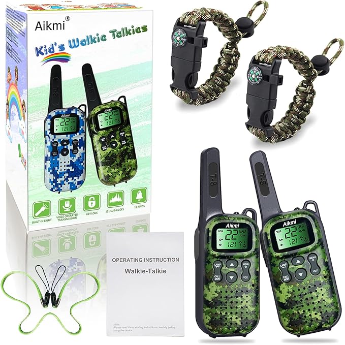 Toys for Boys Walkie Talkies for Kids 6 7 8 Year Old Boy Pretend Play Police Military Spy Hunt Camp Outdoor Toys for Kids Birthday Present Boys Gifts (Green Green)