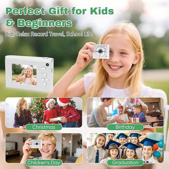 Digital Camera FHD 1080P Video & 8X Digital Zoom - Compact Point and Shoot Digital Camera with 2.4" Screen, 800mAh Rechargeable Battery - Portable Small Camera for Kids Teens Girls Boys(Silver)