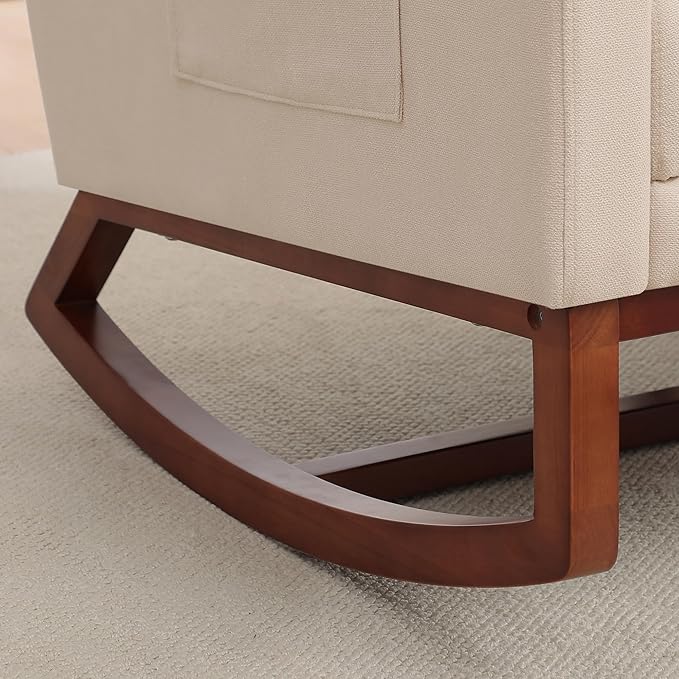 Rocking Chair Nursery, Nursery Rocking Chairs with Foot Rest, Comfy Fabric Glider Rocker Nursing Chair with High Back for Nursing, Living Room, Bedroom, Beige