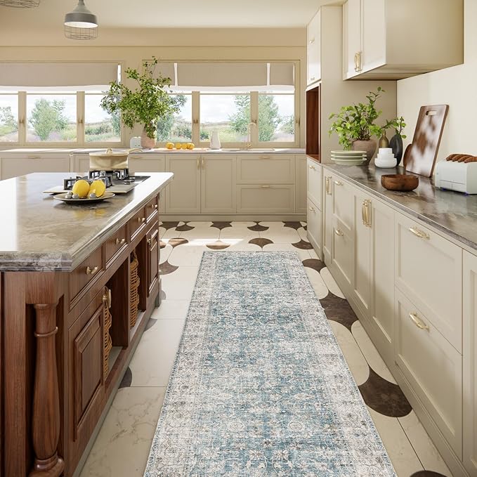 Machine Washable Rug Runners for Hallways: 2'6"x8' Kitchen Rugs Stain Resistant Non Slip Low Pile Soft Boho Carpet Runners for Hallways Bedroom Entryway Indoor Beside Bathroom Farmhouse