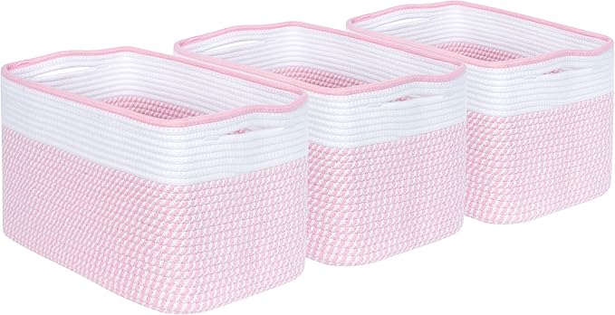 MINTWOOD Design 3-Pack Storage Baskets for Shelves, Decorative Baskets for Organizing, Woven Baskets for Storage, Book Basket, Cube Organizer, Cube Storage Bin Box, Closet Organizers, Light Pink