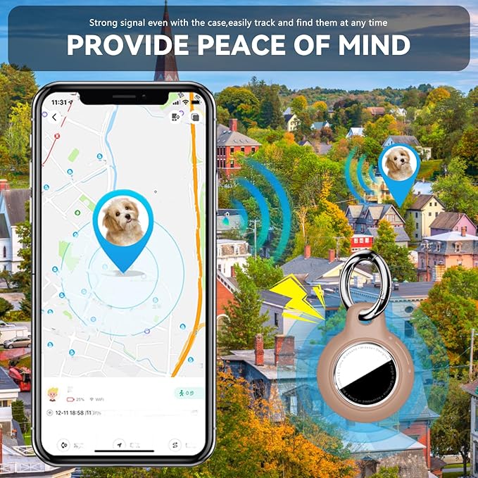 Upgrade Waterproof 4 Pack Airtags Holder with Apple Airtags Keychain, Hard PC Air Tag Case, Anti-Scratch & Shock Air tag Holder, Men's Women's Keyrings & Keychains -Black+Light Brown+Brown+Army Green